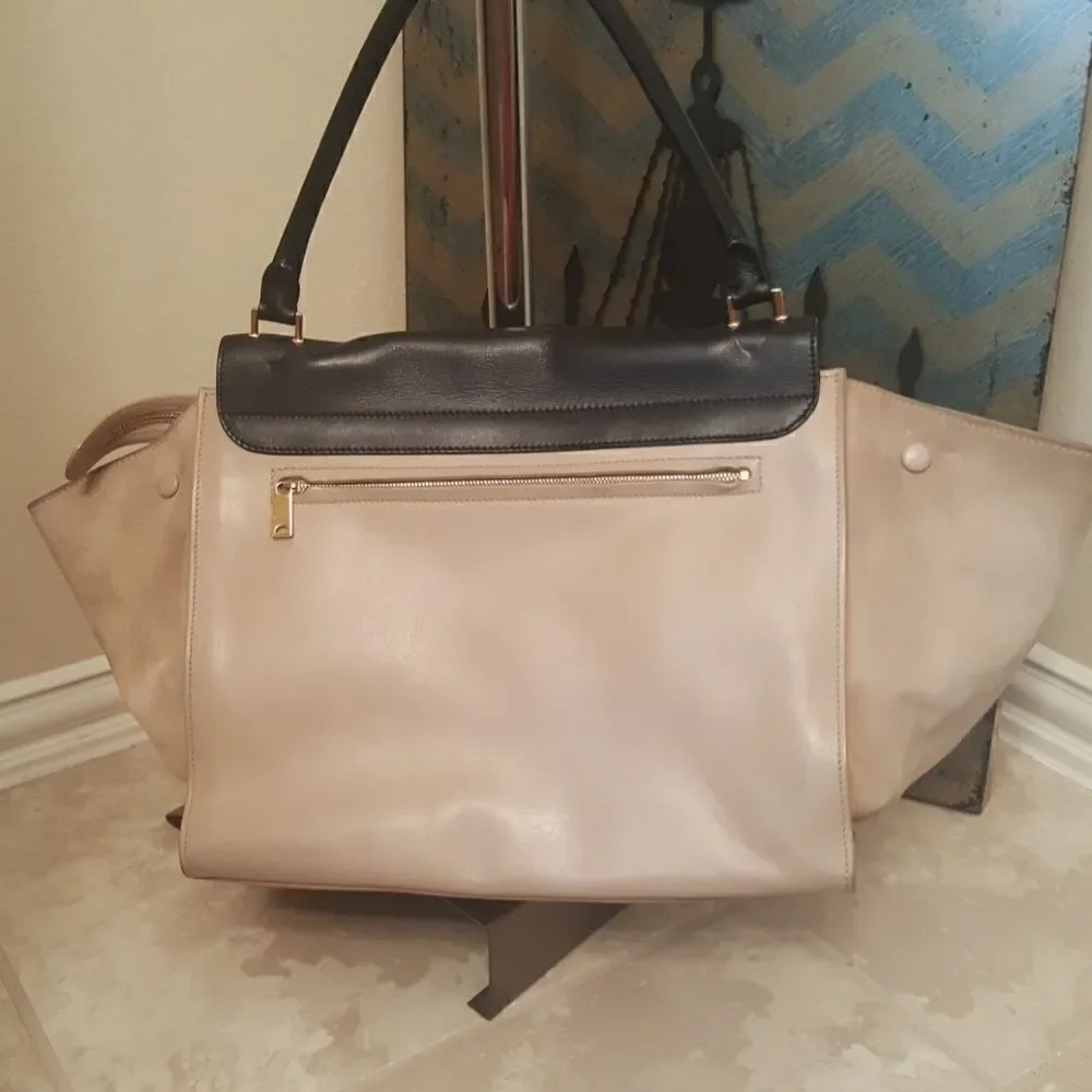 ‎CELINE Trapeze Leather Black Taupe Handbag - Large